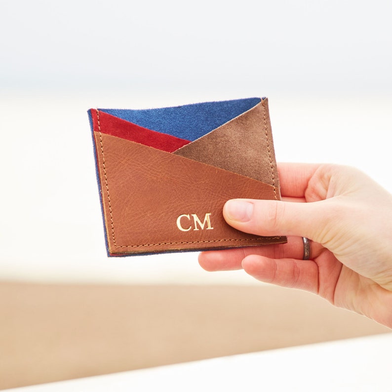 Personalised Leather and Suede Credit Card Holder Card Wallet Travel Card Case Soft Card Case Christmas Gift Colourful Card Case image 1
