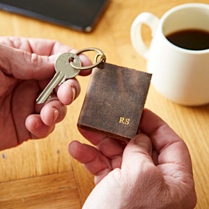 Personalised Brown Buffalo Leather Mini Notebook Keyring - Monogram/Initial Tiny Notebook - Travel Notebook - Book Keyring - Key Diary