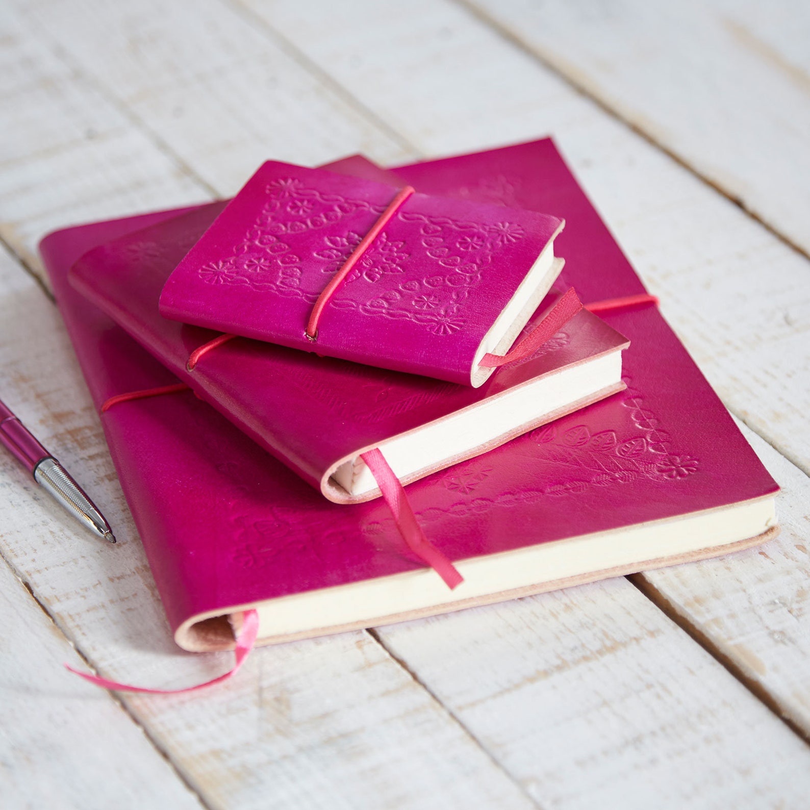 Handcrafted Pink Embossed Leather Notebook Pocket Sized Etsy