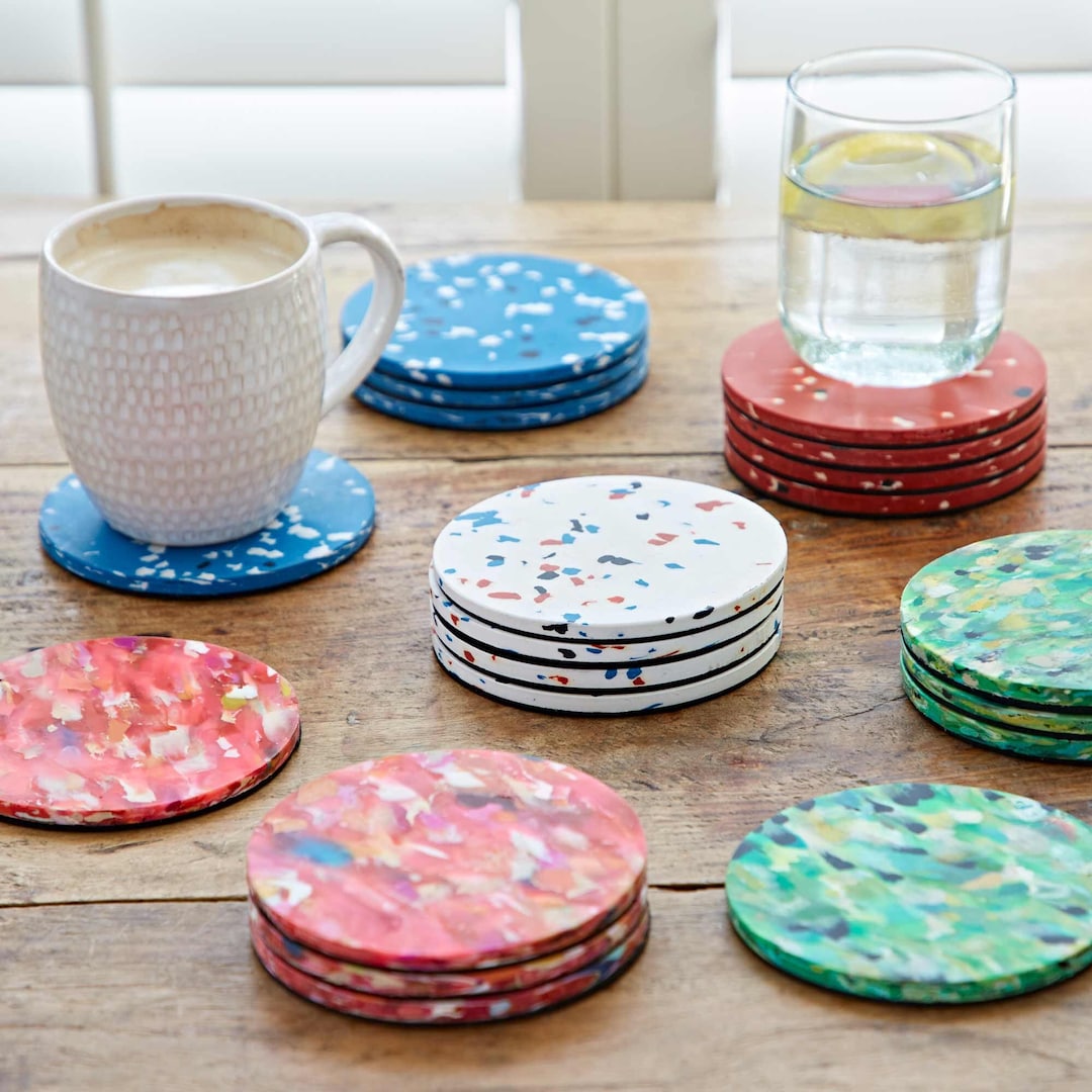 Cute Button Design Silicone Coasters - Non-Slip Colourful Cup Place Mats (UK)