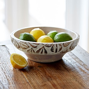 Handmade Antique White Wooden Fruit Bowl - Hand Carved Salad Bowls