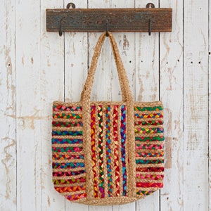 Cotton Jute Shopping Bag Handmade Recycled Fabric Shopper - Etsy