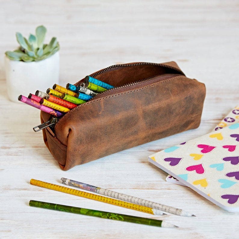 Personalised Buffalo Leather Square Pencil Case Personalized - Etsy