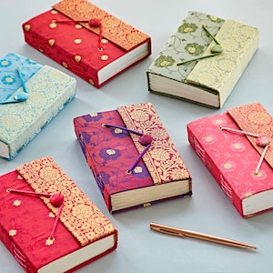 Medium Sari Fabric Journal - Handbound Notebook / Diary / Bullet Journal - Gift For Writers - Recycled Paper - Colourful Gift