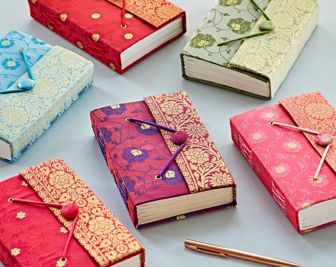 Handbound Medium Sari Fabric Journal: Recycled Khadda Paper Notebook