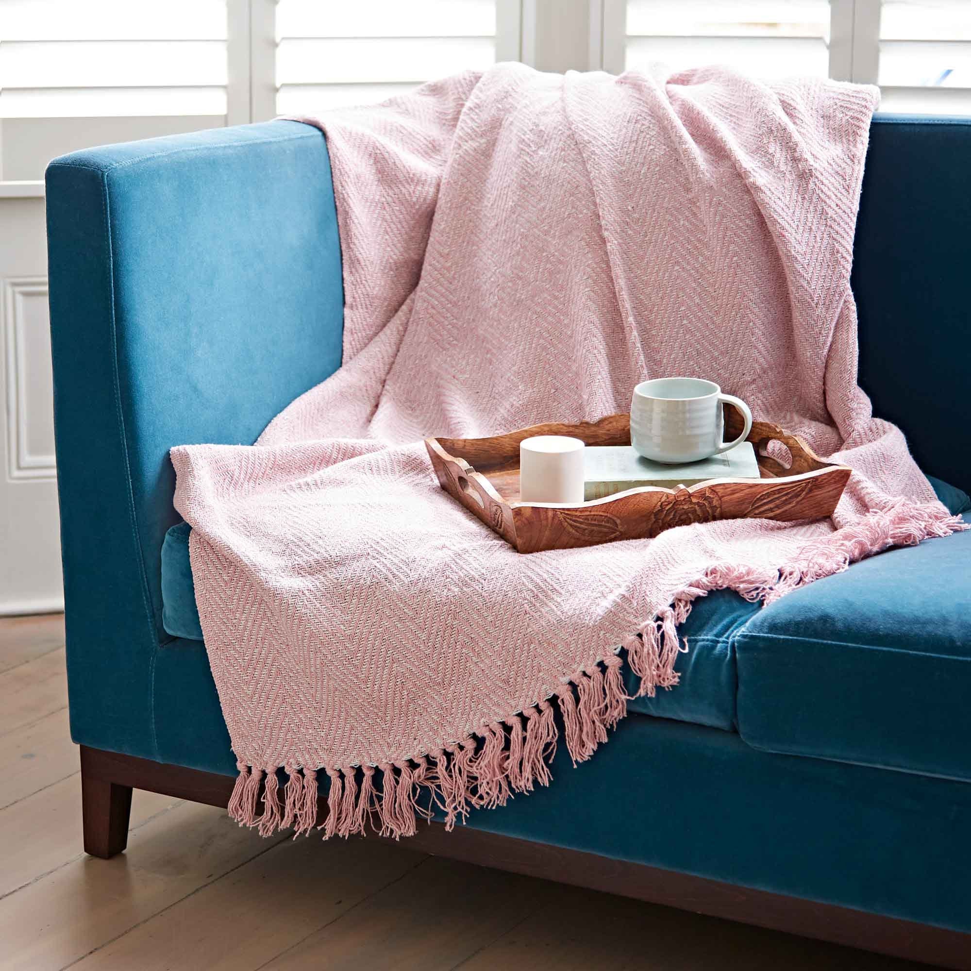 Chevron-Decke Aus Baumwolle – Weich, Beidseitig Mit Quasten, Für Couch, Bett & Picknick