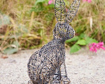 Handmade Hare Wire Garden Ornament - Outdoor Decoration - Metal Sculpture - Garden Statue - Recycled Metal - For Garden - Gardening
