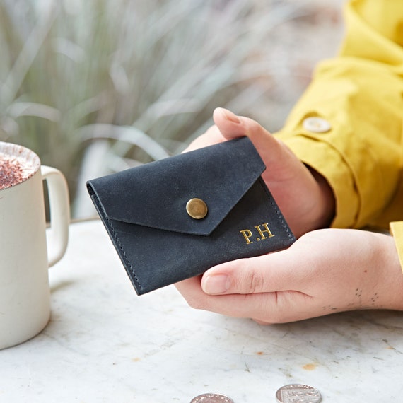 Personalised UNISEX MENS LADIES SOFT BLACK LEATHER COIN POUCH PURSE SNAP  WALLET | eBay