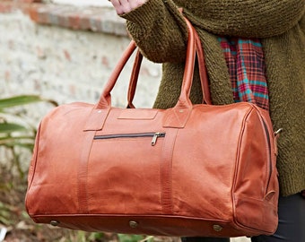 Reworked Personalised Leather Duffle Bag - Leather Holdall Bag - Overnight Travel Bag For Women And Men - Weekender Bag