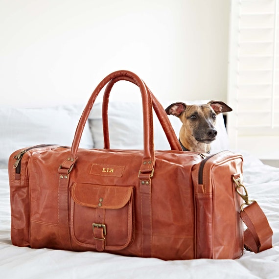 Reworked Personalised Recycled Leather Weekend Bag Extra Large