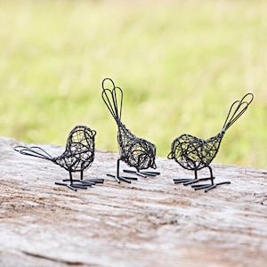 Set of Three Mini Wire Bird Ornaments - Outdoor or Indoor Decoration - Metal Sculpture - For The Garden