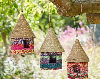 Octagonal Recycled Cotton Birdhouse - Outdoor Decoration - Recycled Material - Garden Accessory - Hanging Garden Decoration - Bird Nester