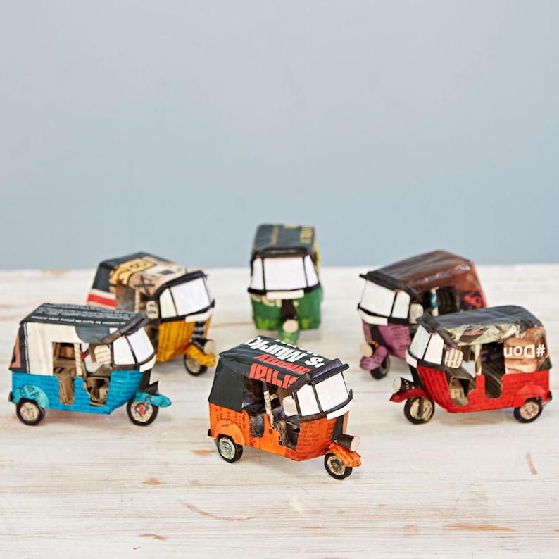 Recycled Newspaper Tuk Tuk Decorative Ornaments Indian Bicycle Gift For Travellers Colorful Gift Eco Friendly Gift Home Décor image 2