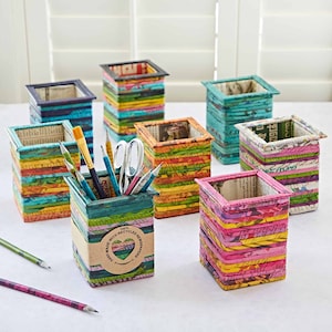 Recycled Newspaper Square Pencil Holder - Pencil Holders for Desk - Pencil Holder Montessori - Pencil Holder Pattern - Gift for Teacher
