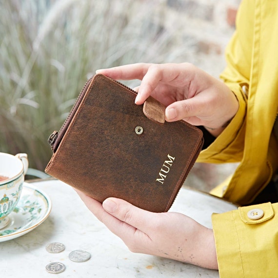 Personalised Leather Envelope Purse Women/Tan Brown Wallet + Gold Foil  Initials Vintage For Daily Use - Yahoo Shopping