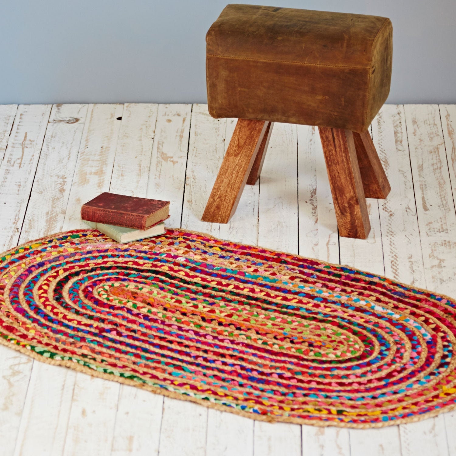 Multicoloured Jute And Cotton Oval Rag Rug Recycled Rag Rug Etsy