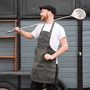 Personalised Black Buffalo Leather Apron Blacksmith Craft Aprons Work Aprons Personalized Apron Butcher Chef BBQ image 2