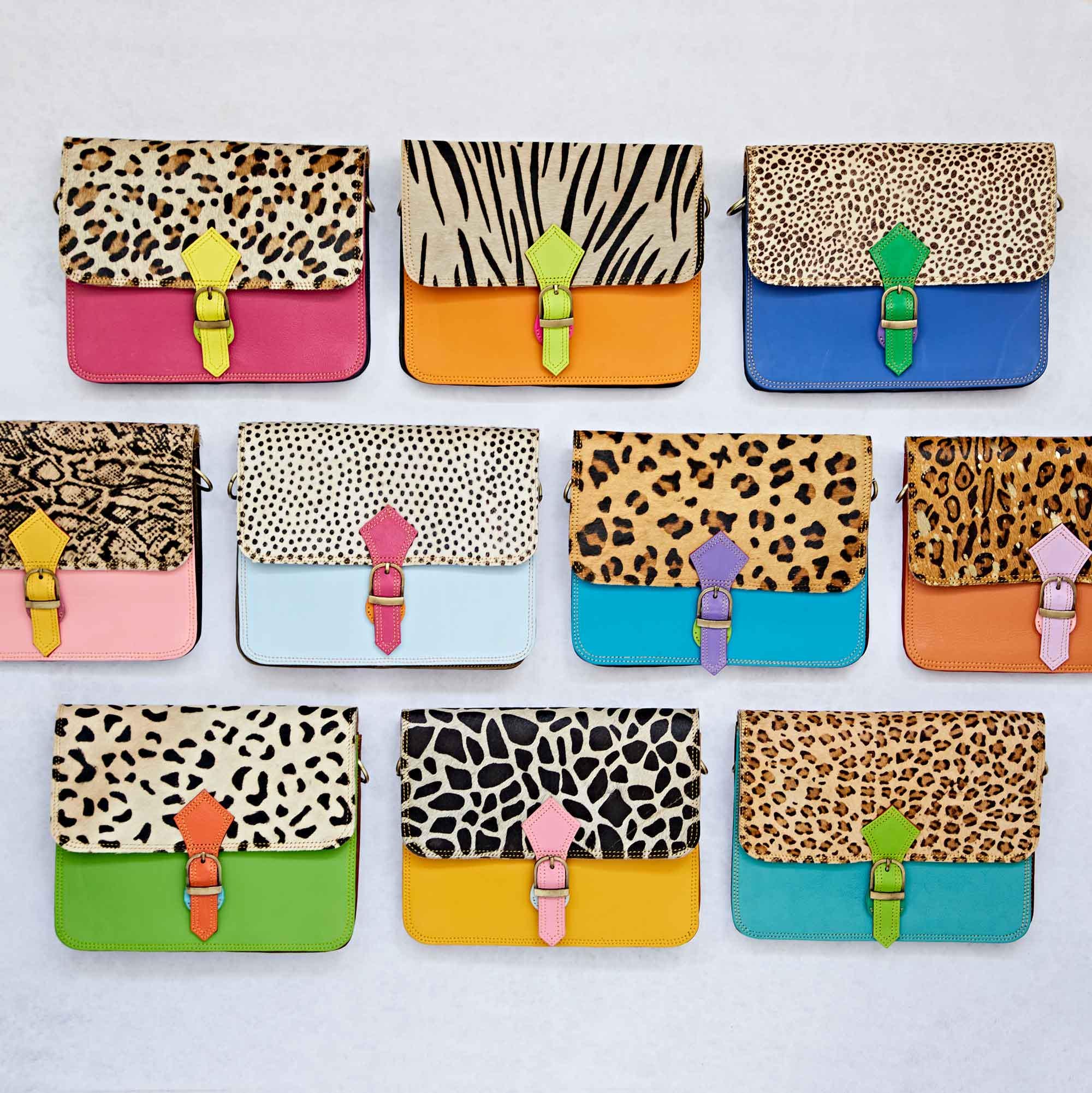 Coloured Recycled Leather Animal Print Crossbody Bag