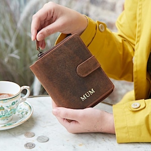Porte-monnaie personnalisé en cuir de buffle - Portefeuille pour femme fait main - Porte-cartes de source durable - Cadeau pour maman - Cadeau pour la fête des Mères