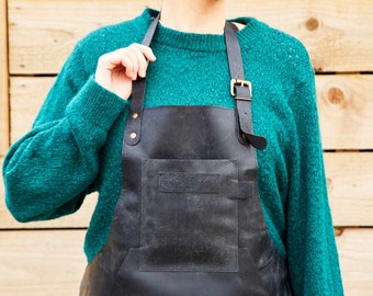 Reworked Personalised Black Buffalo Leather Apron: Craft Apron