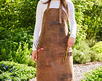Reworked Personalised Brown Buffalo Leather Apron: Blacksmith, Chef, BBQ