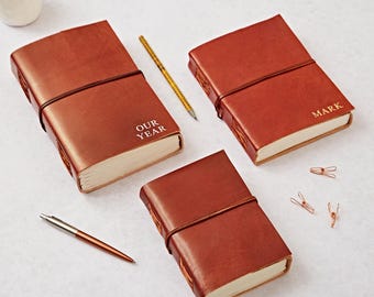 Personalised Distressed Leather Journal: Handmade Recycled Cotton Paper Notebook
