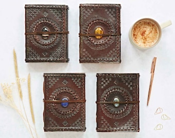 Handmade Leather Journal: Semi-Precious Stone, Recycled Paper
