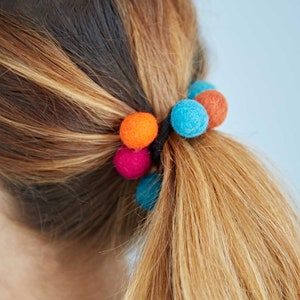 Pack of Three Felt 9 Ball Hair Band / Bobble - Colourful Hair Tie - Felt Hair Accessory - Hair Scrunchie - Back to School - Hair Bobble