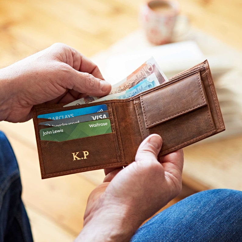 Personalised Handmade Buffalo Leather Wallet Coin Wallet Bi-Fold Wallet Cash And Coin Holder Personalized Gift for Him image 4