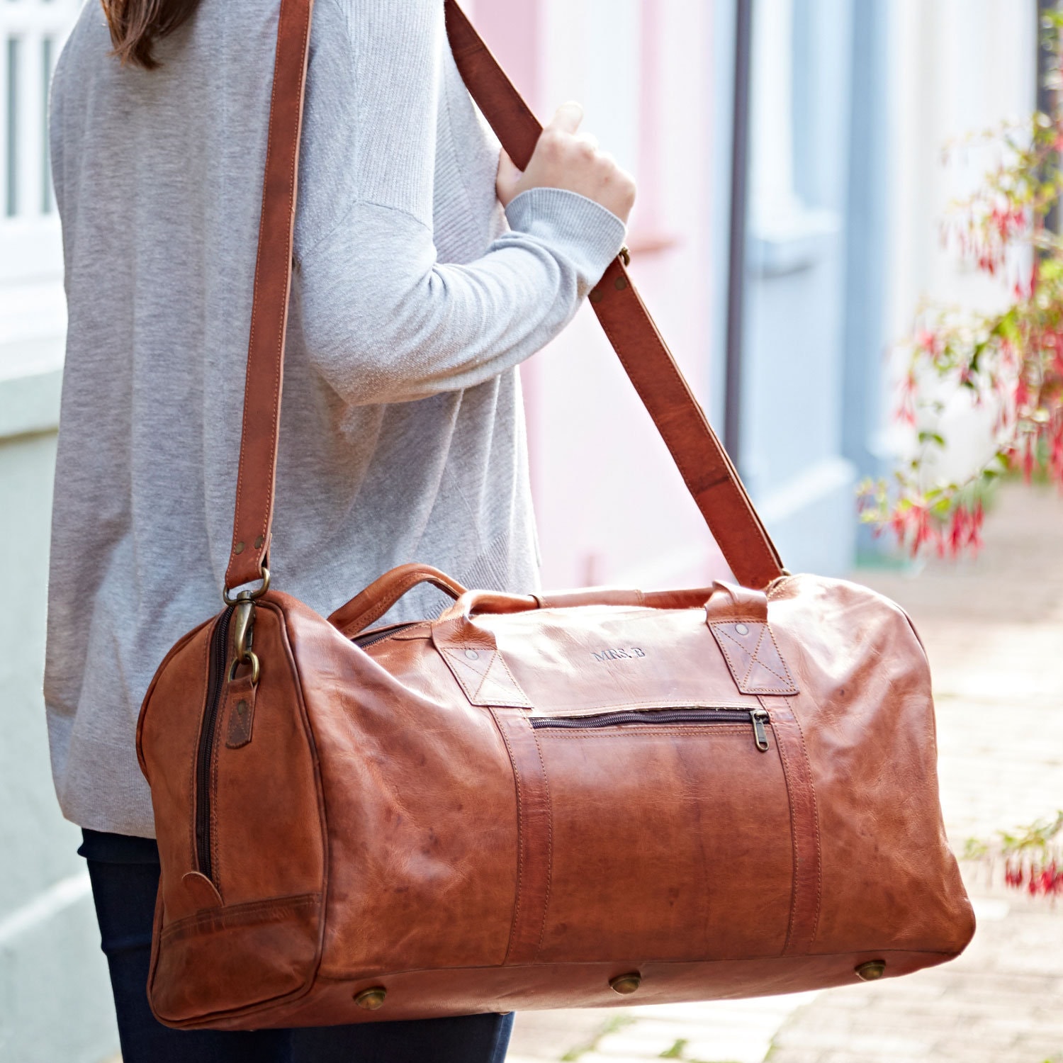 Personalised Leather Duffle Bag Leather Holdall Bag Etsy UK