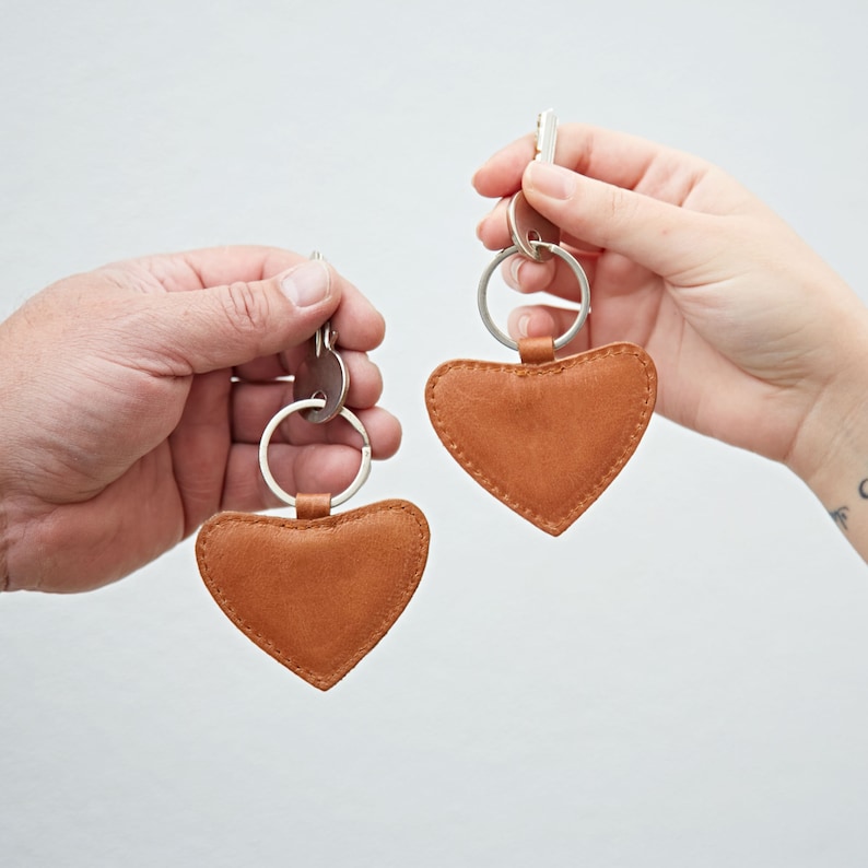 Leather Heart Keyring Love Heart Key chain Third Anniversary Keychain Partner Love Heart Key Fob image 5