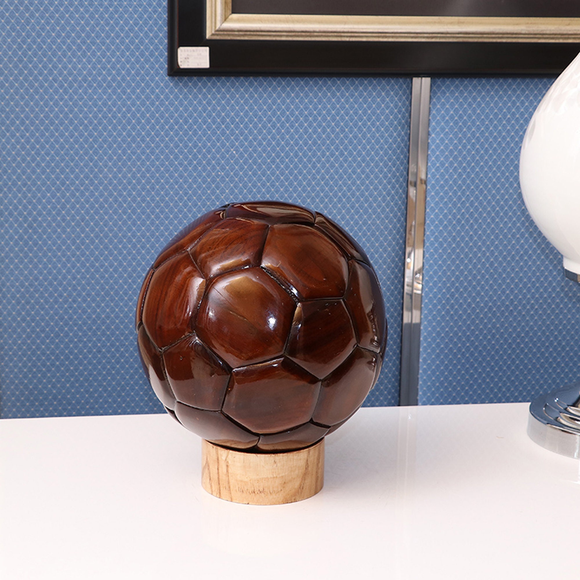 Wood Soccer Ball Handmade Wooden Football Wood Ball Desktop Etsy