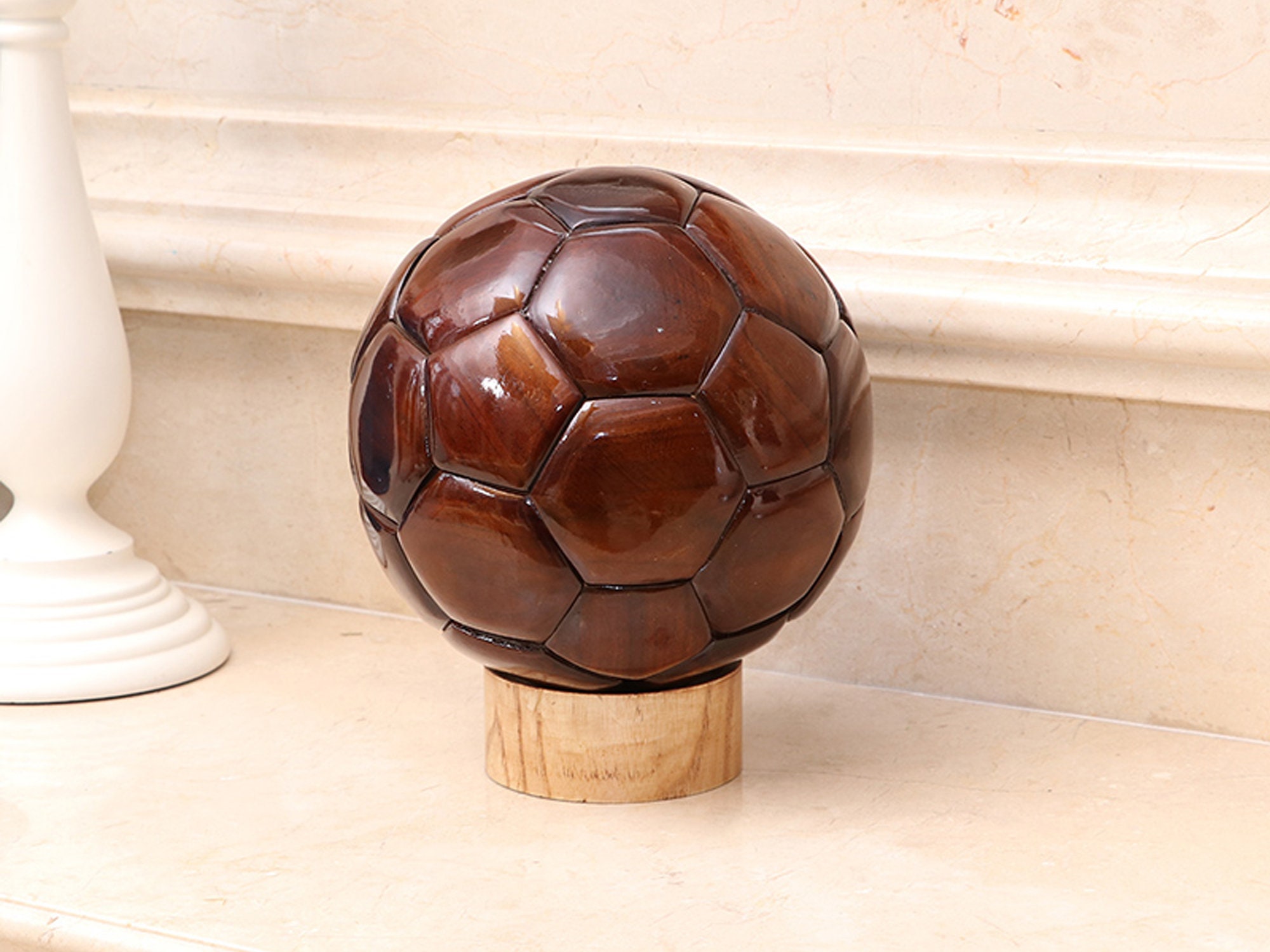 Wood Soccer Ball Handmade Wooden Football Wood Ball Desktop Etsy