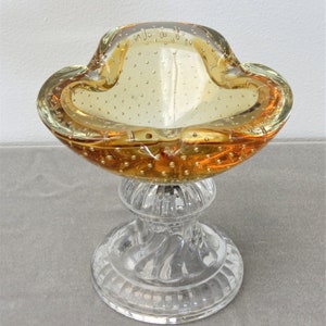 Vintage Gold Murano Blown Glass Bowl on Pedestal Base