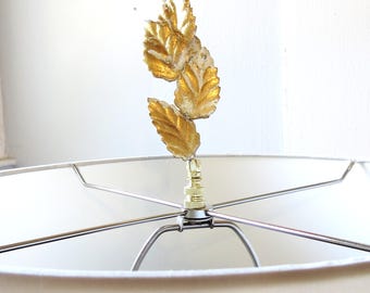 Vintage Italian Tole Leaf Lamp Finial – Gold Leaf with White Patina