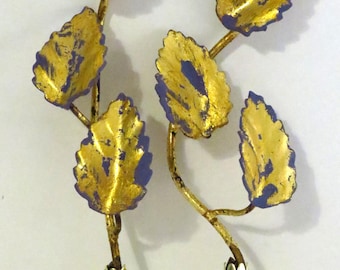Patina Gold Leaf  Vintage Italian Tole Leaf Lamp Finials, a pair by C. Damien Fox