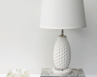 Retro Modern Ceramic Table Lamp, Marble Base, Lucite Starburst Finial