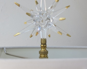 Retro Starburst Lamp Finial, Gold Leaf Lucite Sunburst, Mid Century Modern Accent