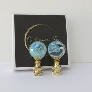 Single Iridescent Sky Blue and White Swirl Murano Glass Ball Table Lamp Finials