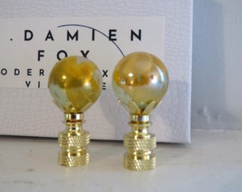 Blown Murano Glass Table Lamp Finial. Cat's Eye Gold, Clear, Swirl Brass Base (Single)