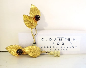 Vintage Italian Tole Leaf Lamp Finials, Absolutely Unique, Gold  Glass and Gold, Pair