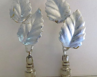 Vintage Italian Florentine Silver Leaf Tole Lamp Finials, a pair.