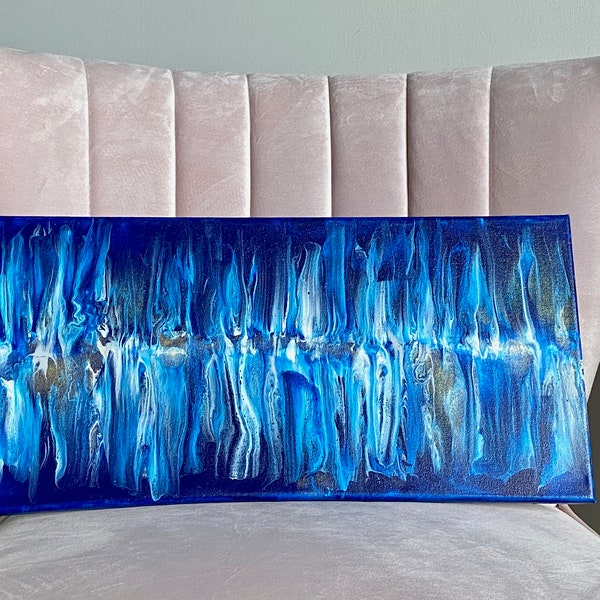 Original art, fluid acrylics on canvas, beautiful blue fluid acrylic swipes on canvas, modern wall decor