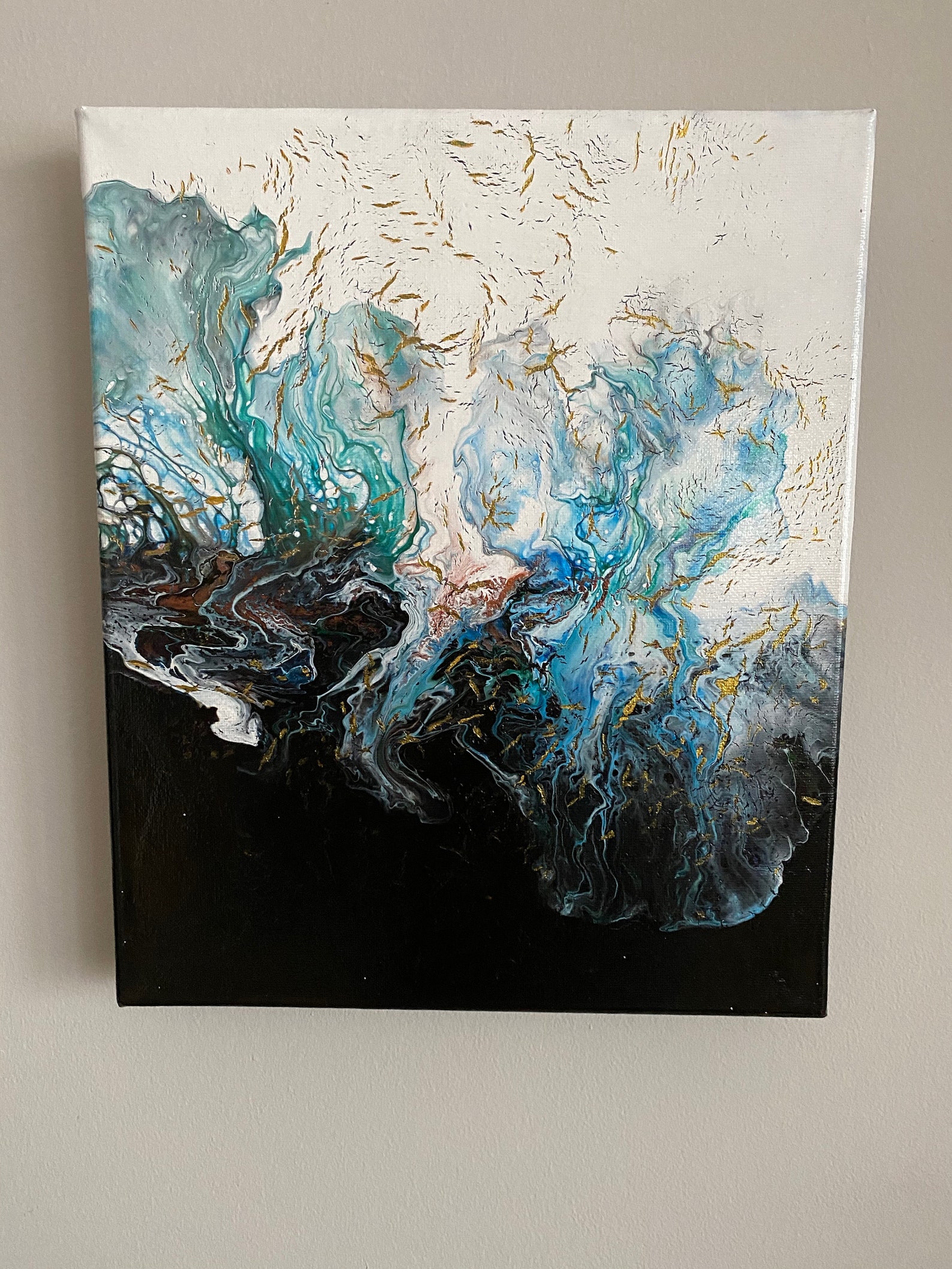 Original fluid art Dutch Pour Painting gold & black accents Etsy
