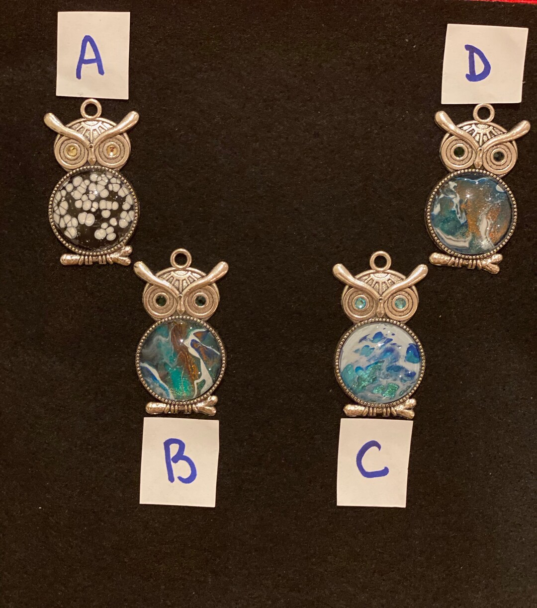 Owl Necklace Owl Lover Gift Hand Painted Pendant Owl Cabochon Pendant