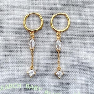 18k Gold Plated 925 Sterling Silver Gold Dangle Hoop Earrings, Women&#39;s Jewellery, Christmas Jewellery, Birthday, Gifts for her, Friends