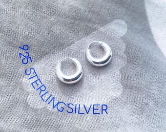 925 Sterling Silver Chunky Hoop Earrings 15mm Women's Jewellery, Christmas, Gifts For Her