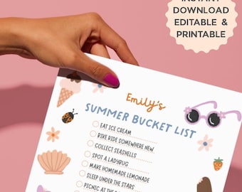 Kid's Summer Bucket List: Editable Activity Checklist (PDF Download)