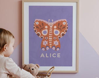 Baby Name Butterfly Nursery Print: Whimsical Kids' Room Wall Art (Digital Download)
