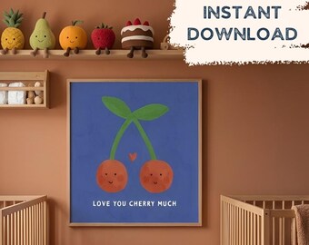 Cherry Nursery Wall Art | Whimsical Twin & Sibling Room Decor for Kids, Gender Neutral Nursery Printable